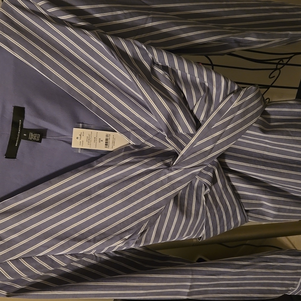 NWT  White House Black Market Blue Striped Blouse Sz 8